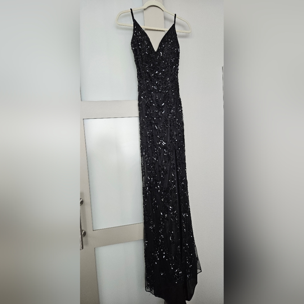 TERRY COSTA BLACK BEADED PROM DRESS FORMAL HOMECOMING SIZE 00 HOCO